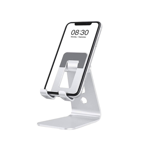 OMOTON Soporte Ajustable de Aluminio para Teléfono Móvil, Compatible con iPhone 15, Xiaomi, Samsung y Más - Plata