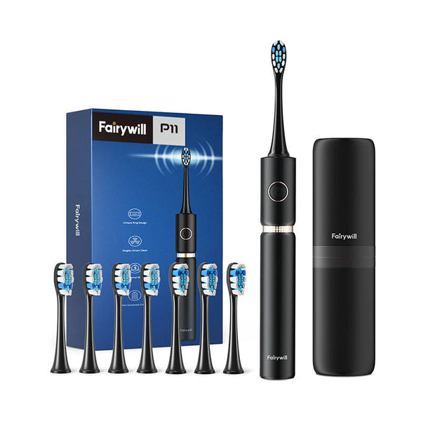 Fairywill-cepillo de dientes eléctrico P11, dispositivo blanqueador sónico, recargable,Negro