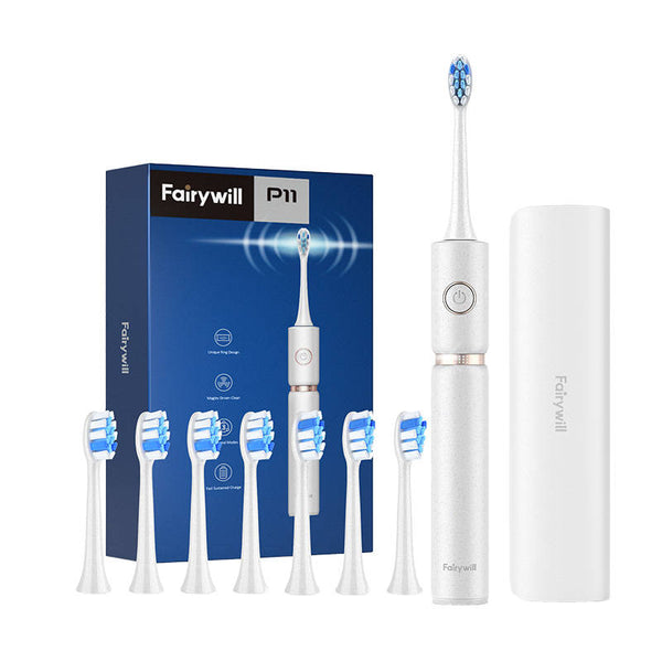 Fairywill-cepillo de dientes eléctrico P11, dispositivo blanqueador sónico, recargable, Blanco