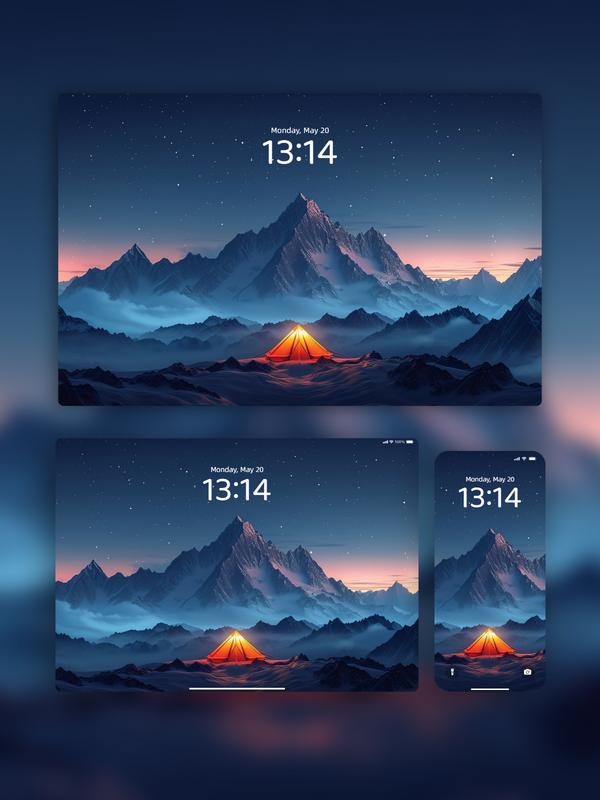 Cumbres Luminosas: Fondos de Pantalla de Montaña y Campamento para iPhone, Android, iPad, MacBook y Windows