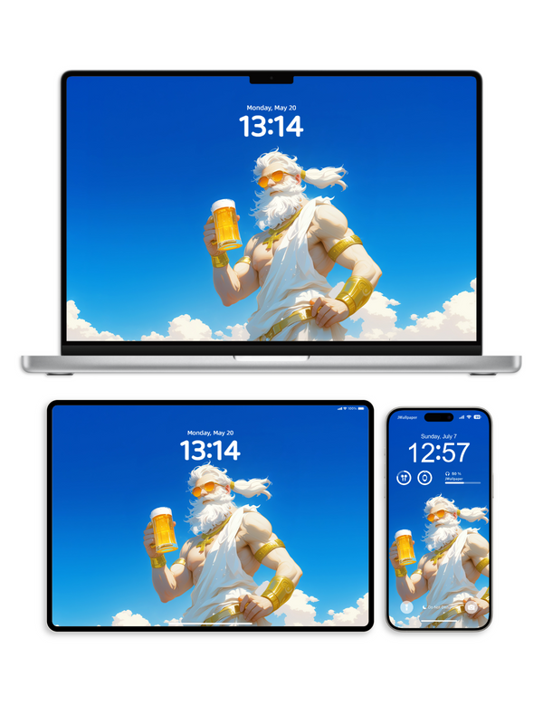 Zeus Soleado: Fondos de Pantalla de Cerveza y Cielo Dorado para iPhone, Android, iPad, MacBook y Windows