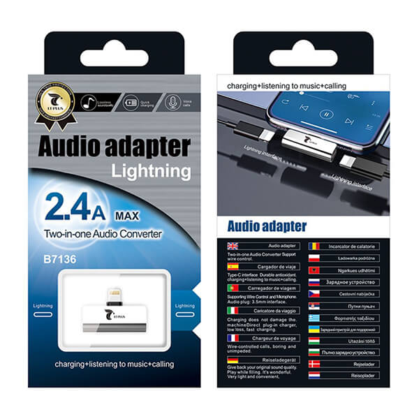 Audio Adaptador Con Interfaz Lightning Y Lightning Plata LT PLUS B7136