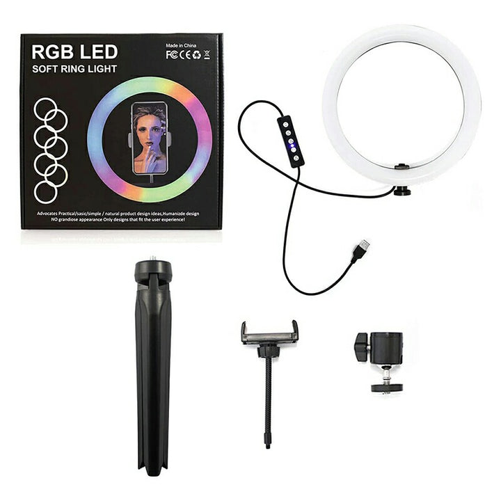 RGB LED Aro de luz LED 12" con Soporte para movil Regulable - JOY WAY SL